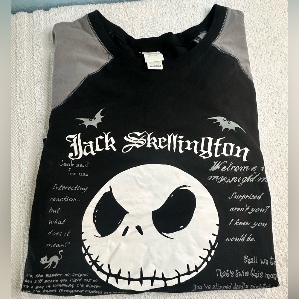 Disney Men’s Jack Skellington Long Sleeve Shirt - Black and White